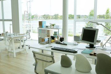 office desk near by the lake