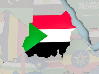 Sudan on political globe with flag
