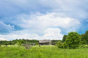 Fototapeta na wymiar Landscape with a dead village Burdovo.
