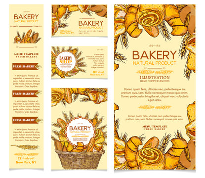 Bakery products set, restaurant menu page template bakery vector illustration