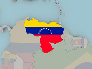 Venezuela on political globe with flag