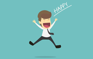 Happy businessman is jumping.Cartoon of business success is the concept of the man characters business, the mood of people, can be used as a background, banner, infographics. vector illustration