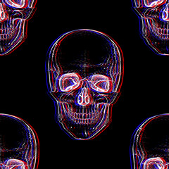 Electro skull. Seamless pattern. Illusion.