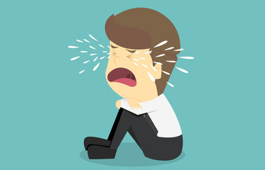 Businessman crying sad.Cartoon of business success is the concept of the man characters business, the mood of people, can be used as a background, banner, infographics. vector illustration