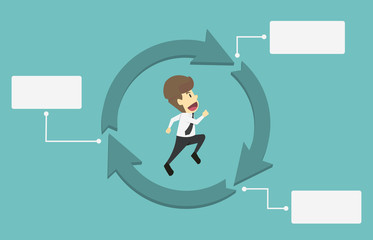 Businessman Running on Arrow information.Cartoon of business success is the concept of the man characters business, the mood of people, can be used as a background,infographics. vector illustration