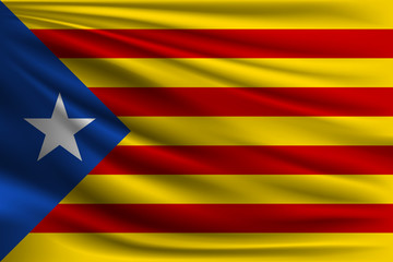 The national flag of Guyana. The symbol of the state on wavy silk fabric. Realistic vector illustration.