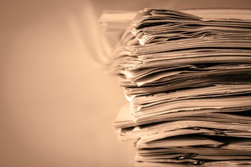 extreamely close up  the report paper stacking of office working document