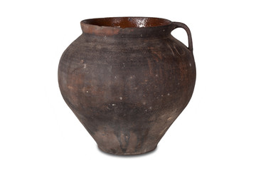 Old clay pot on a white background