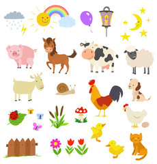 cartoon set of farm animals isolated on white. vector illustration