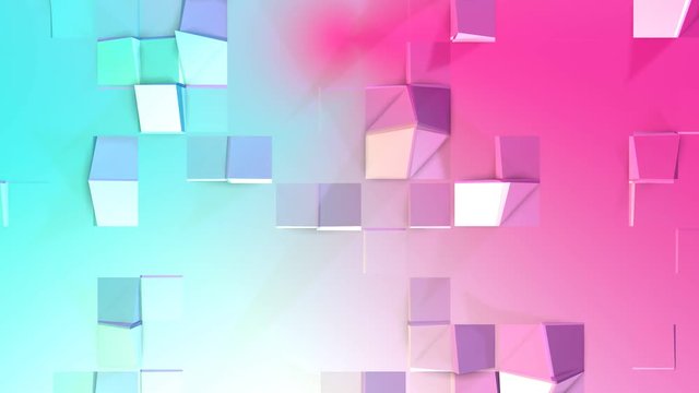 Abstract simple blue pink low poly 3D surface as corporate background. Soft geometric low poly motion background of shifting pure blue pink polygons. 4K Fullhd seamless loop background with copy space