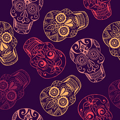 Vector pattern  with mexican skulls. Day of the dead