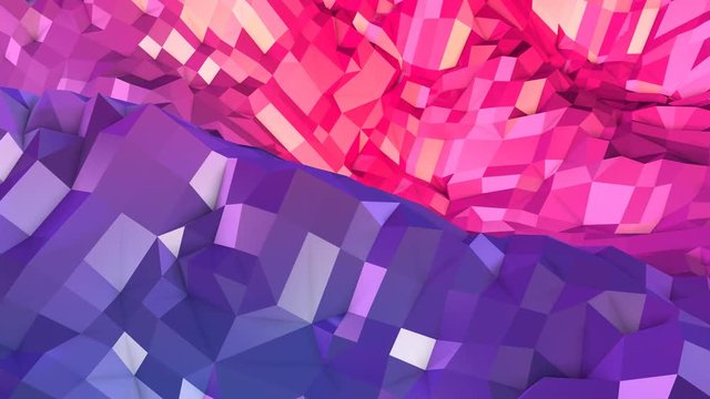 Abstract simple blue red low poly 3D surface as stylish 3D background. Soft geometric low poly motion background with pure blue red polygons. 4K Fullhd seamless loop background with gradient blue red