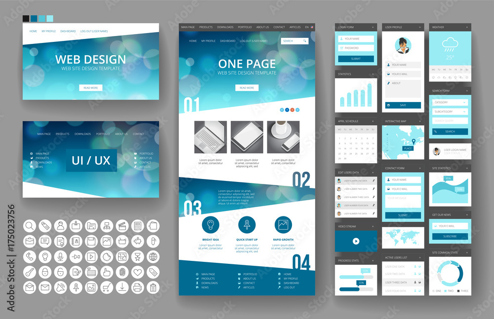 Wall mural website design template and interface elements