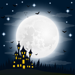 Halloween, the witch s house on the full moon.