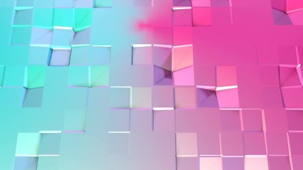 Abstract simple blue pink low poly 3D surface as cyber background. Soft geometric low poly motion background of shifting pure blue pink polygons. 4K Fullhd seamless loop background with copy space - Powered by Adobe