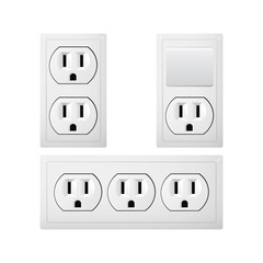 Electrical socket Type B with switch. Power plug. Canada and Mexico. The lights push on and off.