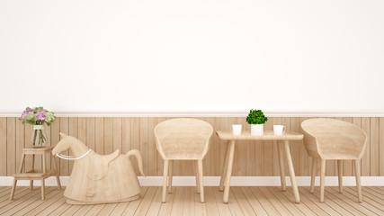 rocking horse and dining area in kid room or restaurant - Interior Design - 3D Rendering