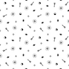 Hand drawn minimalistic black and white pattern, cute pop fashion elements