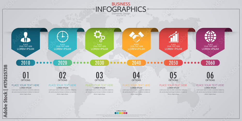 Poster infographic business horizontal timeline process chart template. vector modern banner used for prese