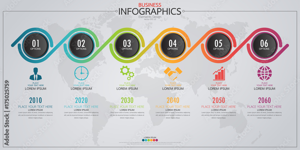 Poster infographic business horizontal timeline process chart template. vector modern banner used for prese