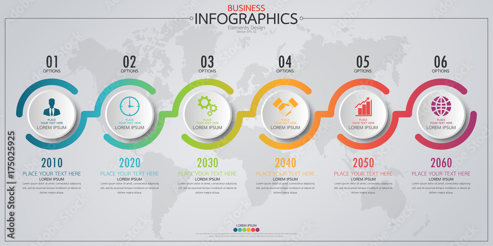 Aufkleber infographic business horizontal timeline process chart template. vector modern banner used for prese