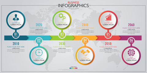 Infographic business horizontal timeline process chart template. Vector modern banner used for presentation and workflow layout diagram, web design. Abstract elements of graph options.