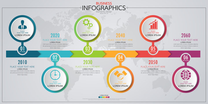 Infographic Business Horizontal Timeline Process Chart Template. Vector Modern Banner Used For Presentation And Workflow Layout Diagram, Web Design. Abstract Elements Of Graph Options.