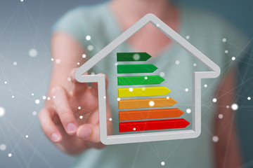 Businesswoman eco house concept 3D rendering