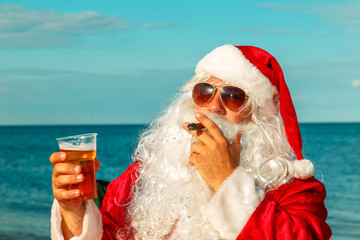 Santa Claus on the beach.