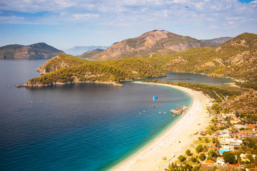 Oludeniz lagoon in sea landscape view of beach