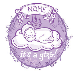 Naklejka premium Baby shower doodle illustration.