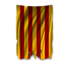 Torn by the wind flag of Catalonia. Region of Spain.. Ragged. The wavy fabric on white background. Realistic vector illustration.
