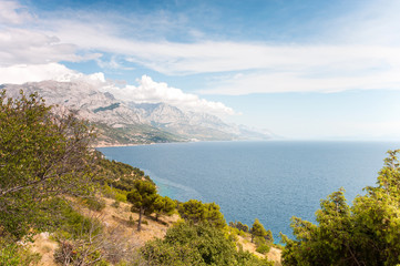 Obraz premium View of Adriatic Sea and bay with pine forest on mountains