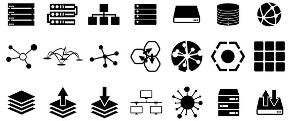 Black server and connection vector icons pack