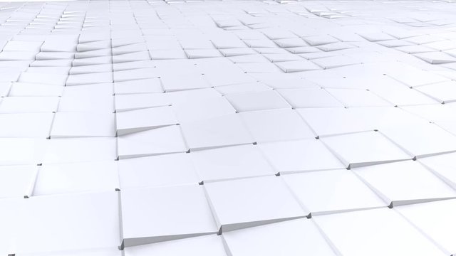 Simple low poly 3D wavy surface as molecular background. Soft geometric low poly background of pure white grey polygons. 4K Full hd seamless loop background with copy space