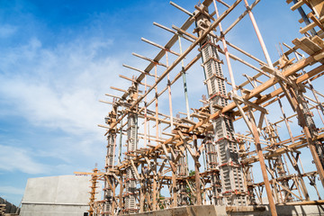 Wooden frame supporting the beam structure.