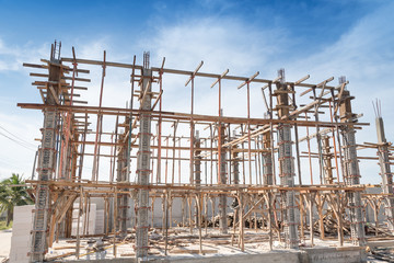 Wooden frame supporting the beam structure.