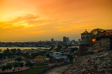 View over cityscape of Cartagena from fortress San Felipe - Colombia