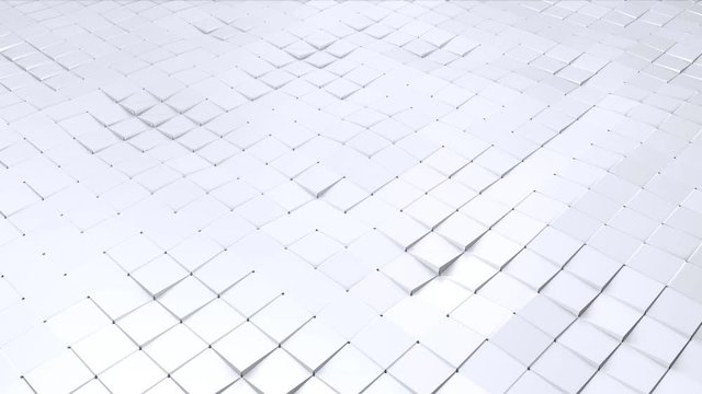Simple low poly 3D wavy surface as technology background. Soft geometric low poly background of pure white grey polygons. 4K Full hd seamless loop background with copy space