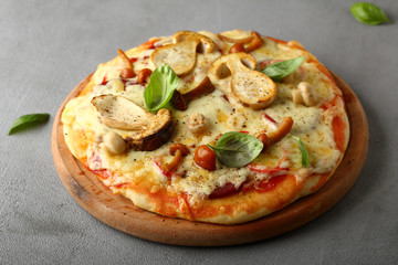 Fresh pizza with mushrooms