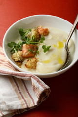 cauliflower soup with salmon