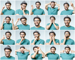 Set of young man's portraits with different emotions