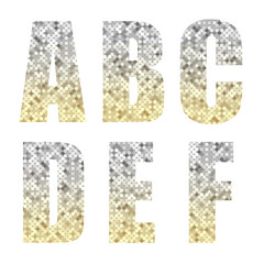 Fototapeta premium Beautiful trendy glitter alphabet letters with silver to gold ombre
