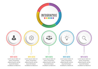 Abstract 3D infographic template with a five steps for success. Business circle template with options for brochure, diagram, workflow, timeline, web design. Vector EPS 10