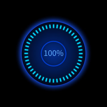 Blue round progress circle. Download sign. Load system