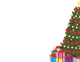 Christmas tree and gift boxes on White background