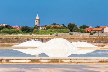 Obraz premium View of the Croatian city of Nin in Europe, known for the production of sea salt.