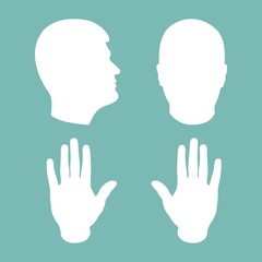 head and hands of man flat illustration .isolated vector icon