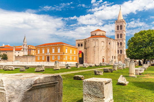 Historic center of the Croatian town of Zadar at the Mediterranean Sea, Europe.