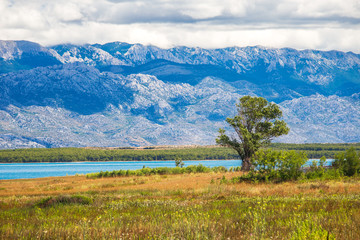 The landscape with sea bay below The Velebit Mountains with the national park Paklenica, Croatia,...